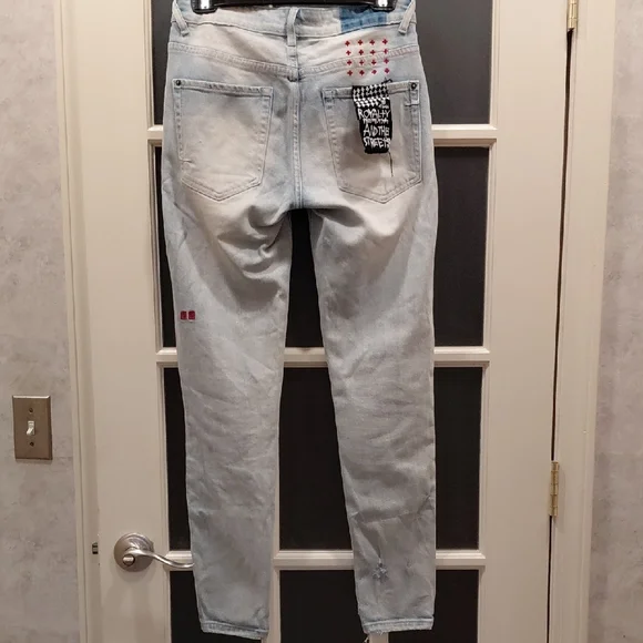 Ksubi Sz.28 Waist,Unisex, Light Blue Relaxed Jeans with Graphic Details....